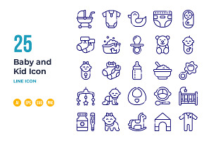 Baby And Kid Icon Set In Line Style