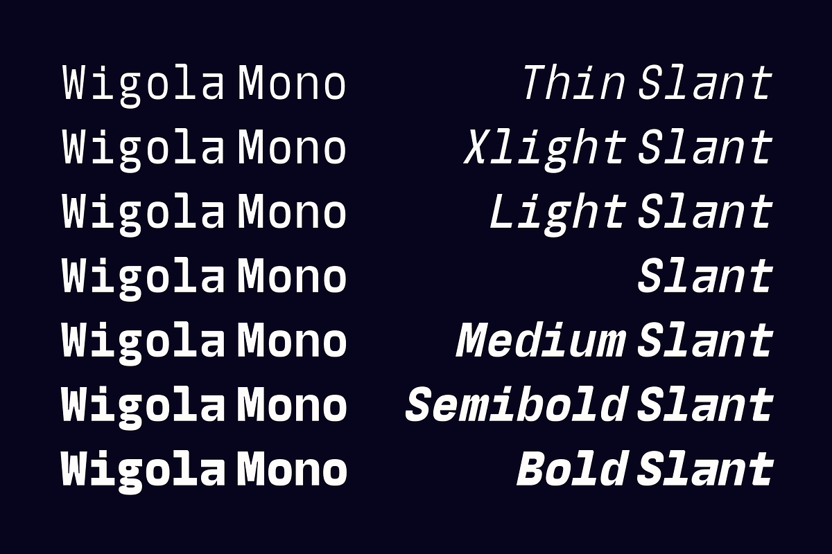 Wigola Mono - Monospace Family, a Sans Serif Font by Holyline Design (Photo 2 of 15)