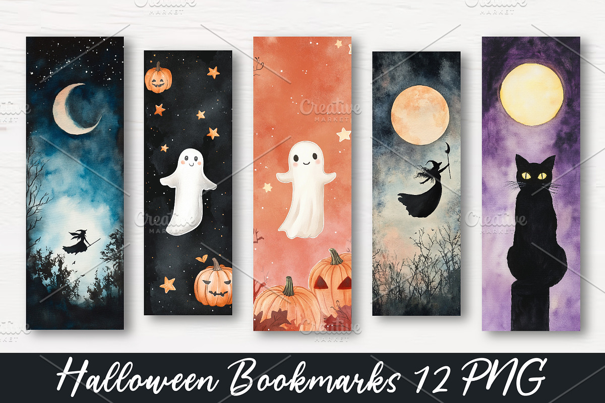 Halloween Printable Bookmarks, an Illustration by Watercolor design (Photo 1 of 4)