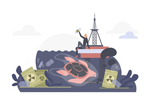 Ocean pollution impact oil waste, an Illustration by Lemberg Vector