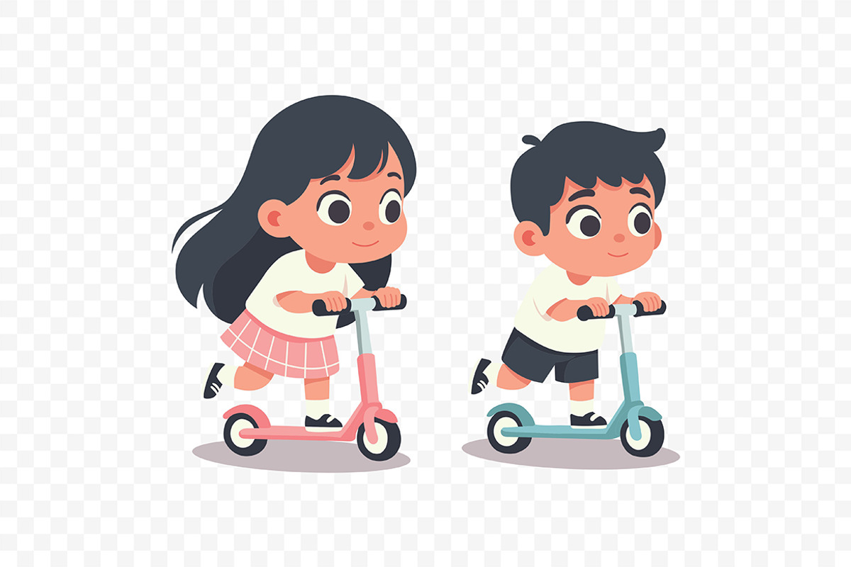 Kids Scooter Ride Cute Flat Vector, a Person Illustration by Partikusi Design (Photo 3 of 3)