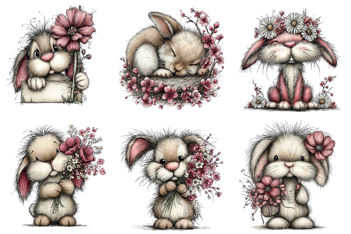 Whimsical Spring Bunny Clipart, an Illustration by Dream Creation (Photo 5 of 7)
