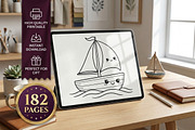 182 Boat Coloring Pages for Kids, a Transportation Illustration by ikarifq shop (Thumbnail 5 of 5)