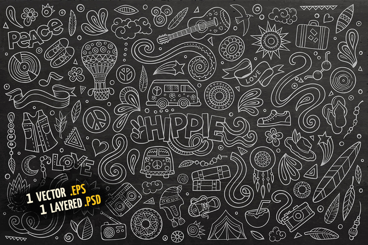 Hippie Objects & Elements Set, an Object Graphic by BALABOLKA (Photo 4 of 4)