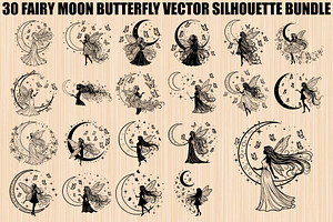 Fairy Moon Butterfly Silhouette