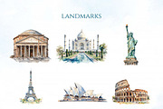 Travel Watercolor Clipart Set, a Decorative Illustration by Arslan (Thumbnail 7 of 17)