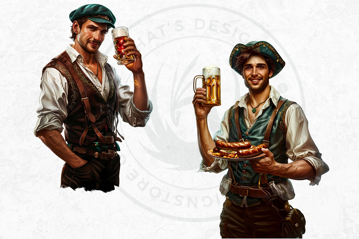 Oktoberfest Bavarian Men Clipart Set, a Seasonal Illustration by ThatsDesignArt (Photo 7 of 9)