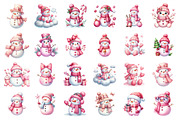 Watercolor Pink Snowman Clipart, an Illustration by SinaCreation (Thumbnail 2 of 7)