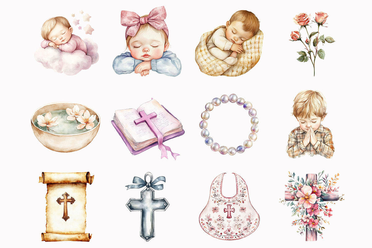 Pink Christening Clipart, an Illustration by Design Market (Photo 5 of 5)