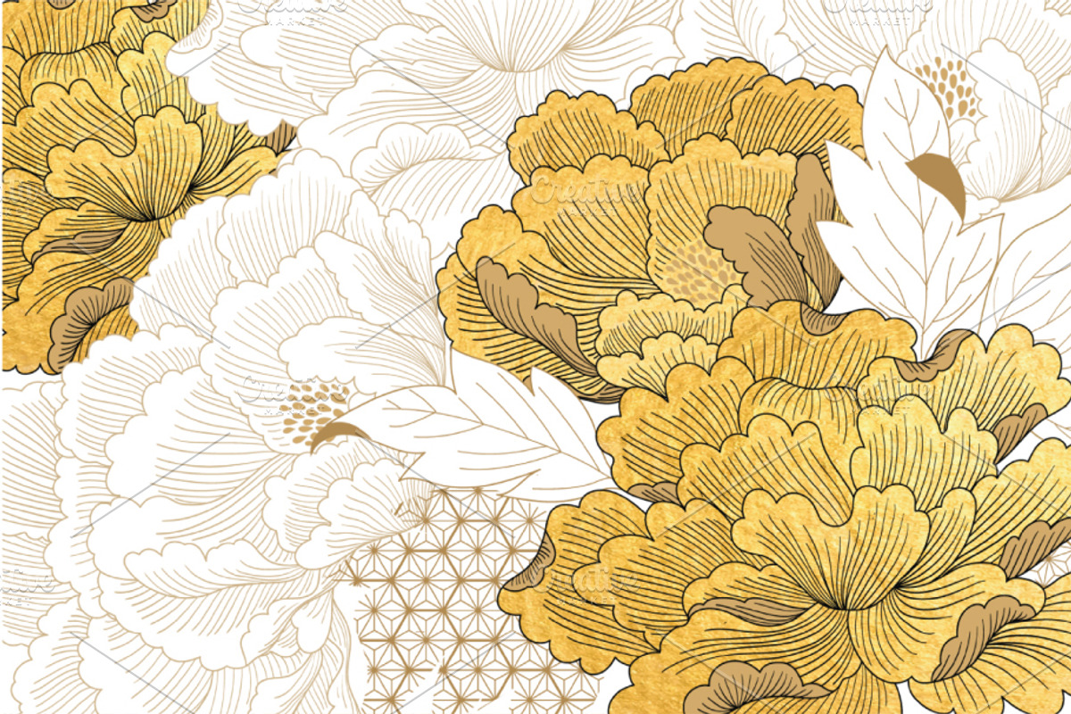 Peony floral pattern gold texture, a Graphic by marukopum (Photo 1 of 2)
