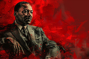 Abstract artwork celebrating Martin Luther King Jr. with vibrant red background, a Photo by AS photostudio