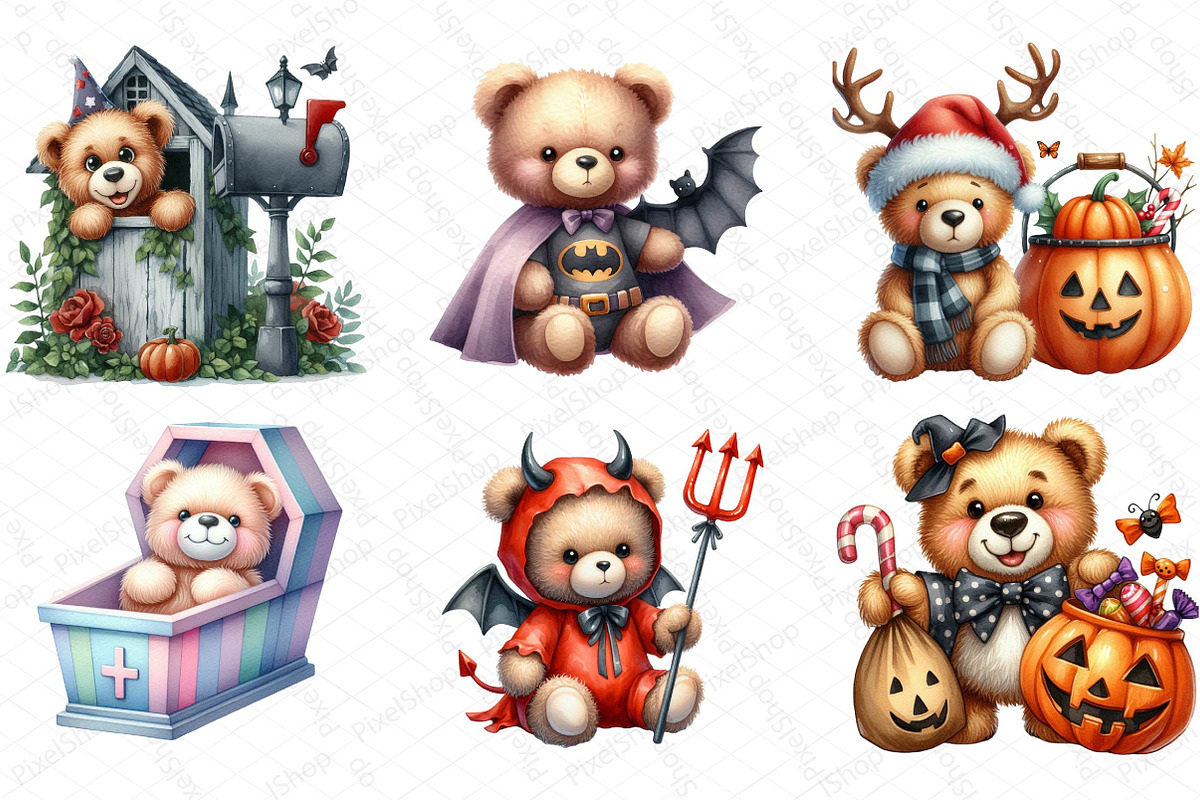 Halloween Teddy Bear Clipart, an Illustration by DreamPrint404 (Photo 4 of 6)