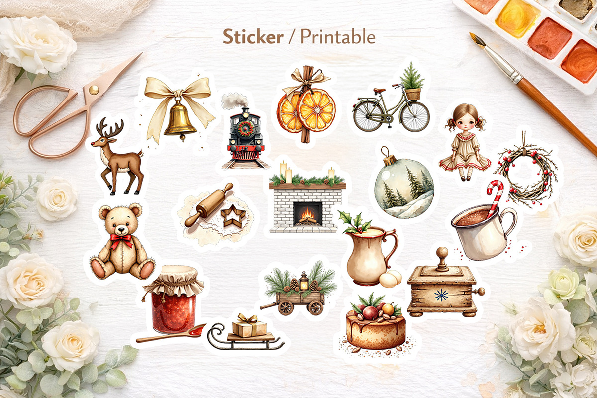 Vintage Farmhouse Christmas Clipart, an Illustration by Artnoy (Photo 7 of 8)