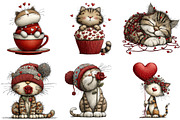 Valentine Whimsical Cat Clipart, an Illustration by DreamArtGraphic (Thumbnail 2 of 5)