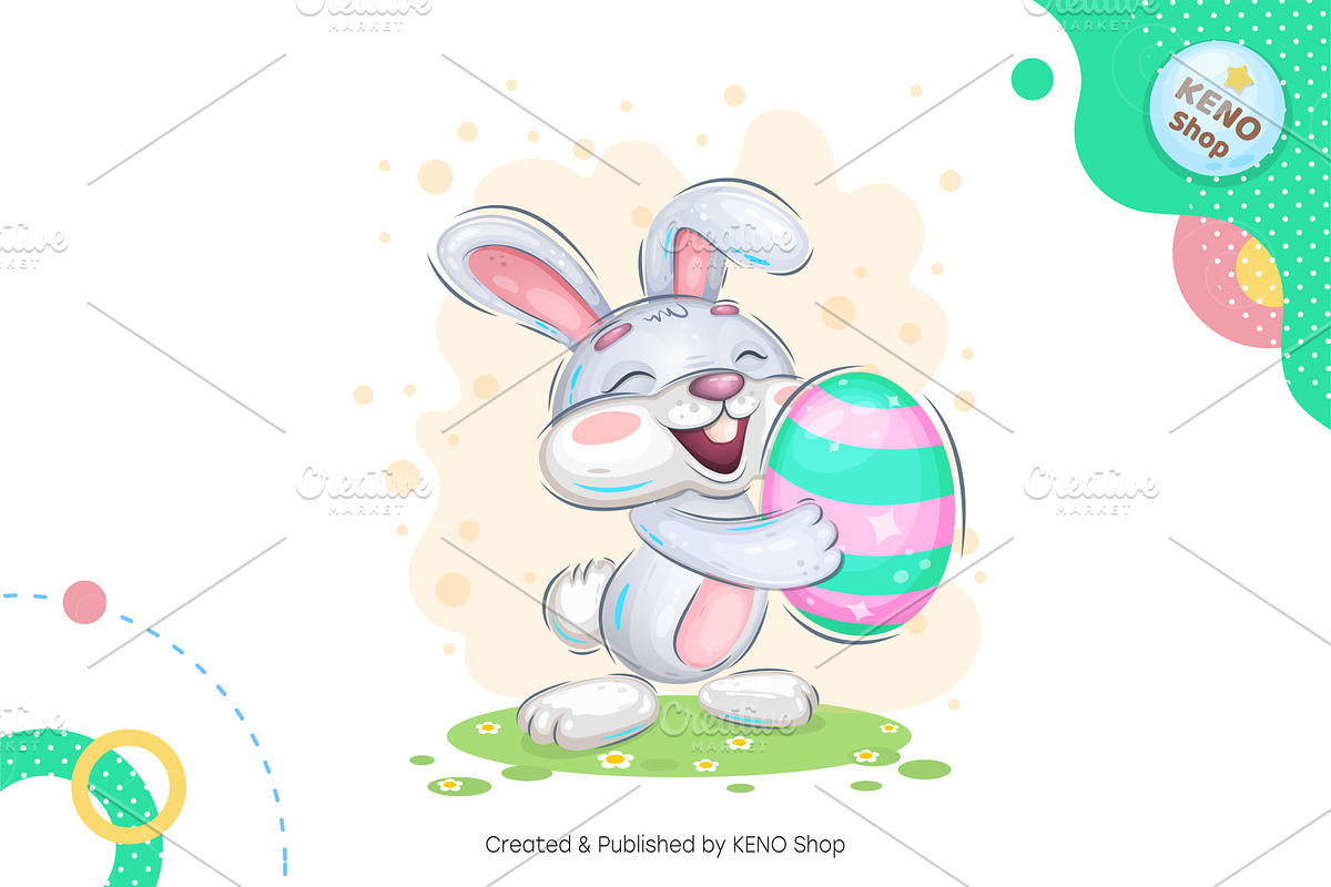 Cheerful easter bunny. Tshirt, PNG., an Animal Illustration by KENO Mascots (Photo 2 of 5)