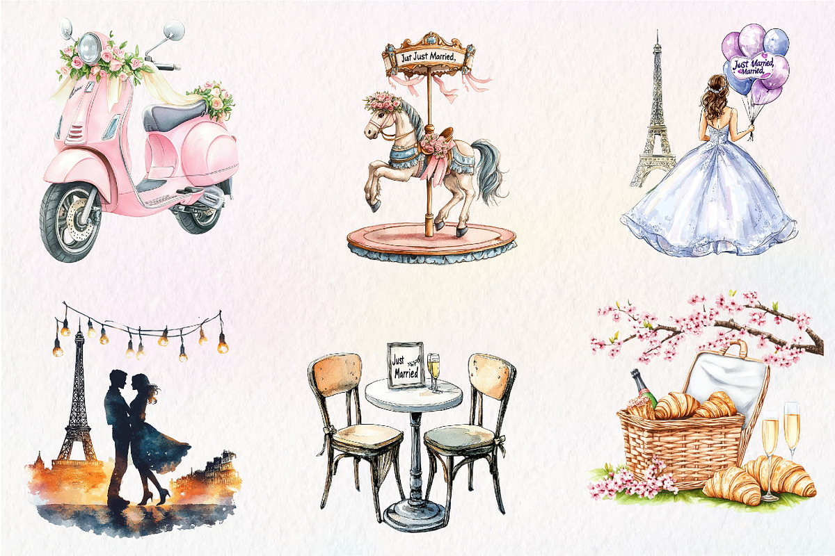 Parisian Just Married Clipart, an Illustration by CreationArt (Photo 2 of 9)