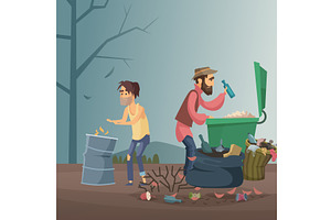 Dump. hungry homeless people find, a Person Illustration by Onyx