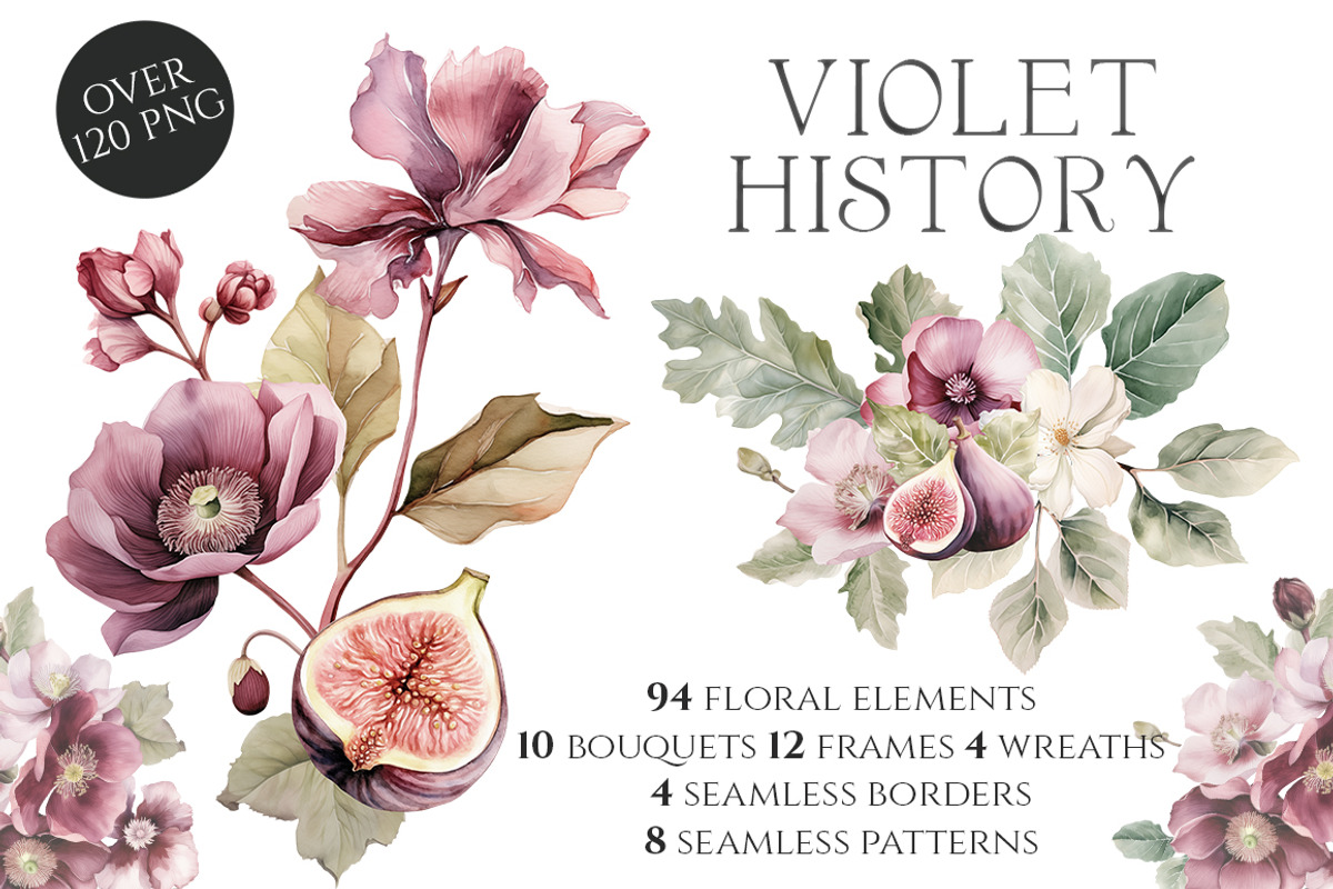 Watercolor Violet History Floral, an Object Illustration by Evgeniia (Photo 1 of 9)