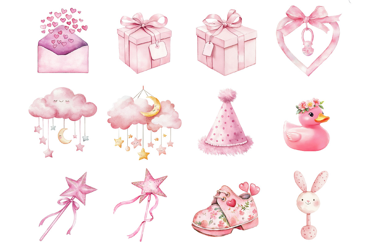 Watercolor Pink Baby Shower Clipart, a Graphic by CitraGraphics (Photo 2 of 4)