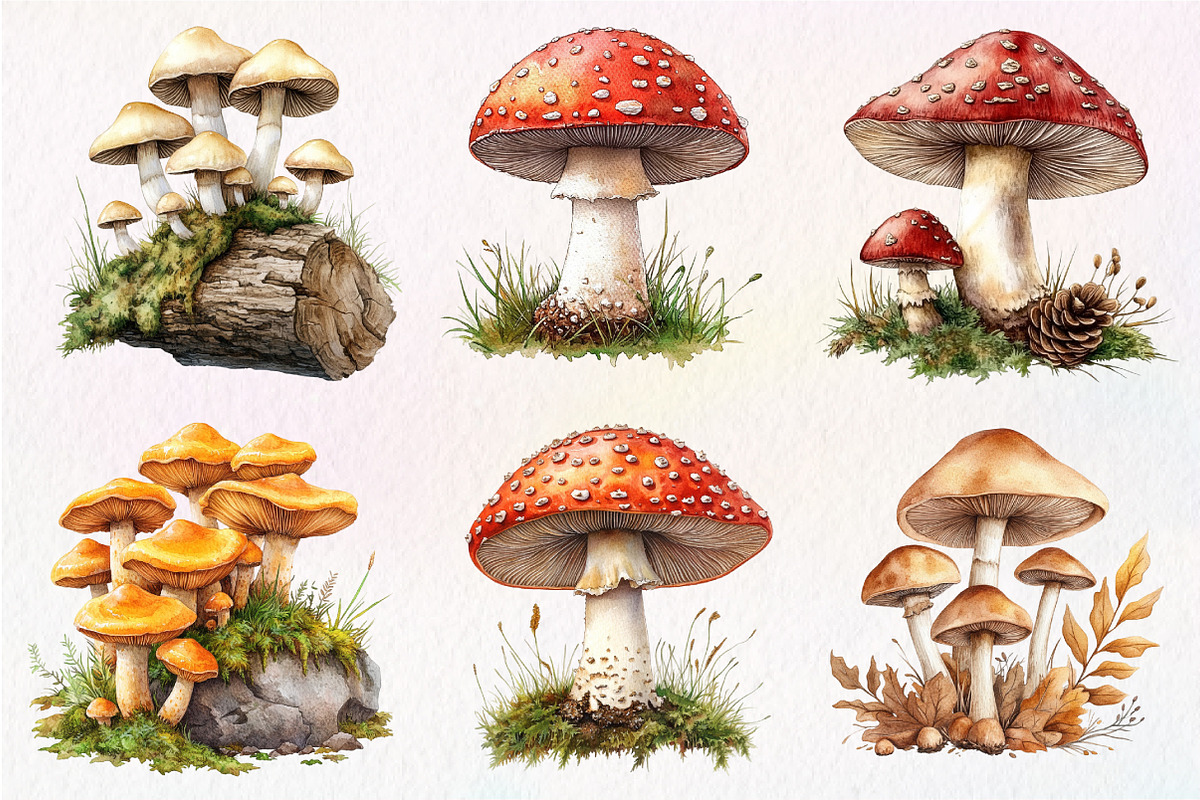 Botanical Autumn Mushrooms Clipart, an Illustration by Dream Creation (Photo 3 of 7)