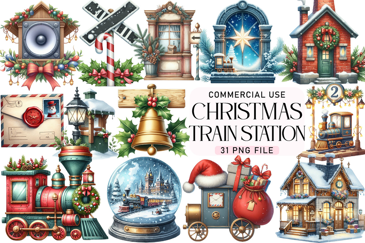 Christmas Train Station Clipart, an Illustration by Daily.Designs (Photo 1 of 5)