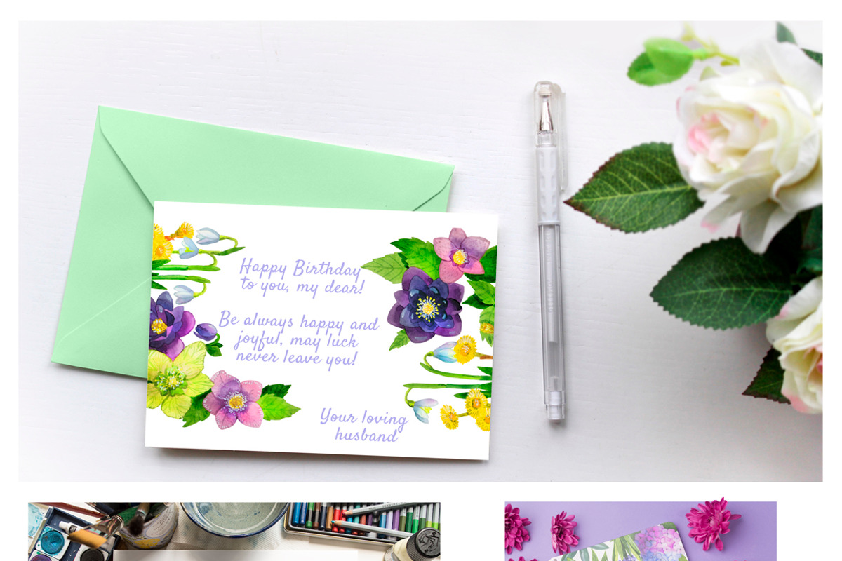 Card tamplates. Watercolor flowers., a Card Template by fiolika (Photo 4 of 4)