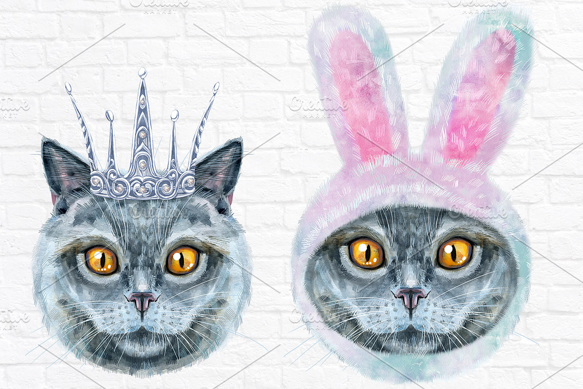 Portraits of British Shorthair cat, an Animal Illustration by Watercolor fantasy (Photo 6 of 6)