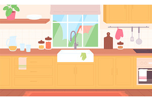 Kitchen interior. Clean kitchen with, an Object Illustration by LadadikArt
