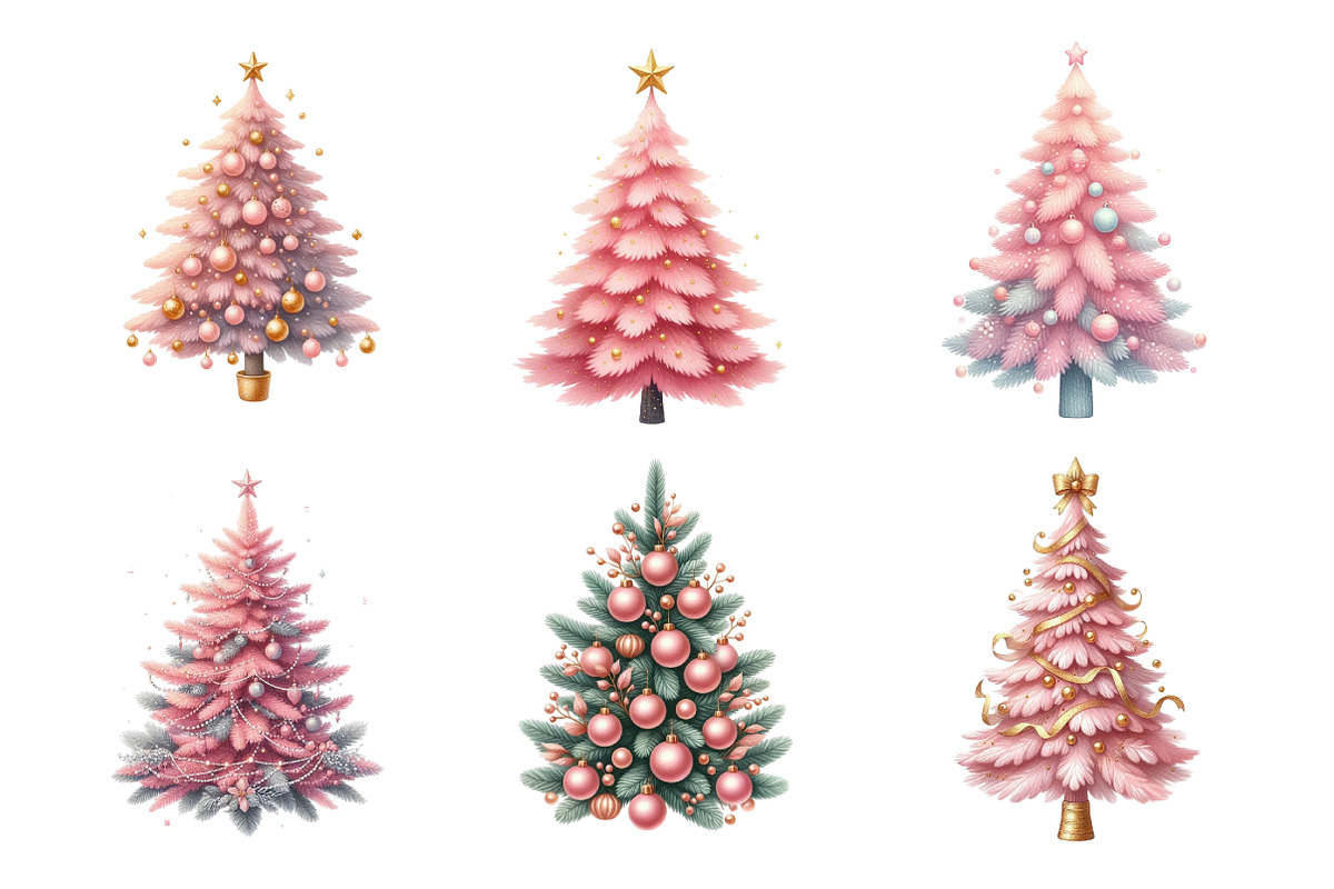 Watercolor Pink Christmas Tree PNG, an Illustration by SinaCreation (Photo 3 of 7)