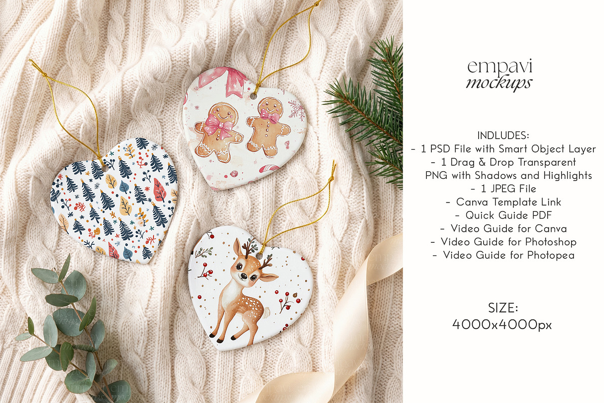Heart Ornament Mockup Set of 3, a Household Mockup by EmpaviMockups (Photo 5 of 5)