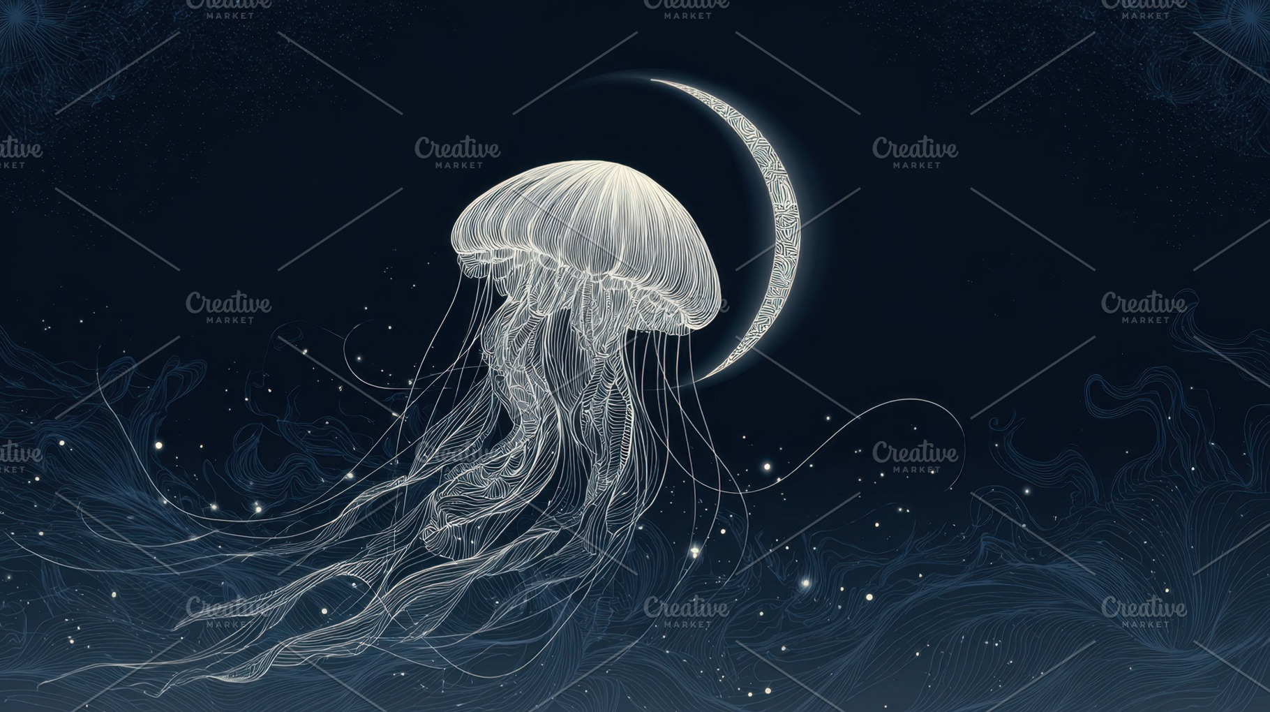 Jellyfish swims in moonlight, a Photo by Beautiful things