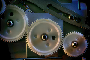 White Gear Wheels in Mechanical Assembly