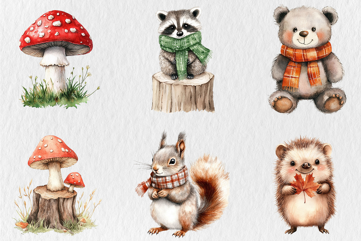 Watercolor Woodland Autumn Clipart, a Seasonal Illustration by Rose Art (Photo 3 of 9)