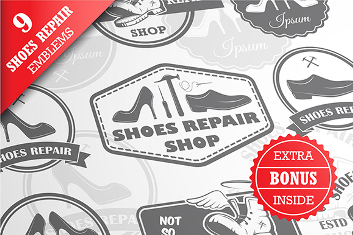 Set of shoes repair emblems, a Branding & Logo Template by Alexander ...
