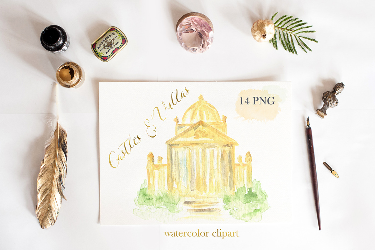 Castles & villas watercolor clipart, an Illustration by LABFcreations (Photo 5 of 5)