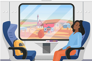 Passenger traveling in modern train, a Transportation Illustration by Lemberg Vector