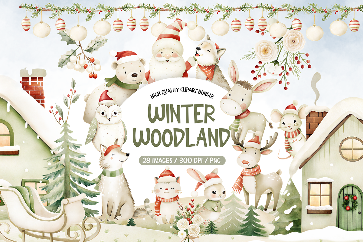 Winter Woodland Animals Clipart, an Illustration by TatiMockup (Photo 1 of 5)