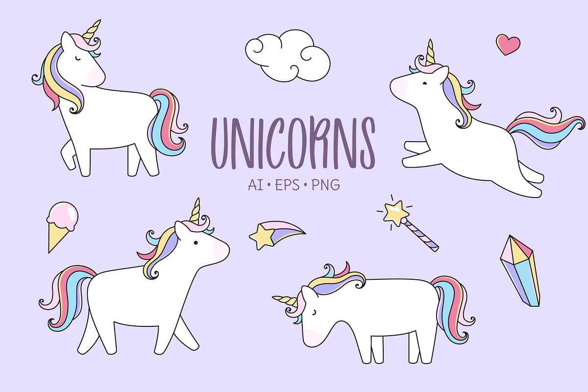 Unicorns, cartoon style characters, an Animal Illustration by Cmeree (Photo 1 of 3)