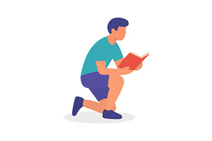 Flat character of man kneeling while, an Education Illustration by GraphiShop
