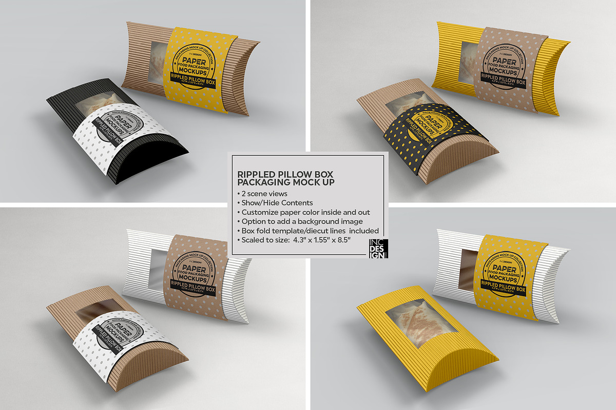 Rippled Pillow Box Packaging Mockup, a Packaging Mockup by INCDesign (Photo 3 of 9)