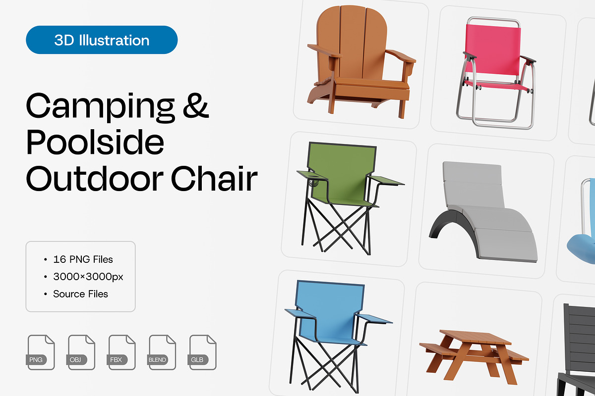 Camping & Poolside Outdoor Chairs, a Furniture 3D Model by Eklip Studio (Photo 1 of 2)