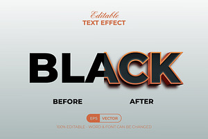 3D Black Orange Text Effect Style