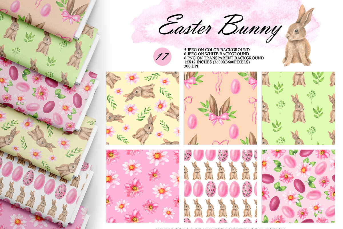 Easter Bunny Seamless Patterns, an Illustration by OlDm_Shop (Photo 1 of 9)