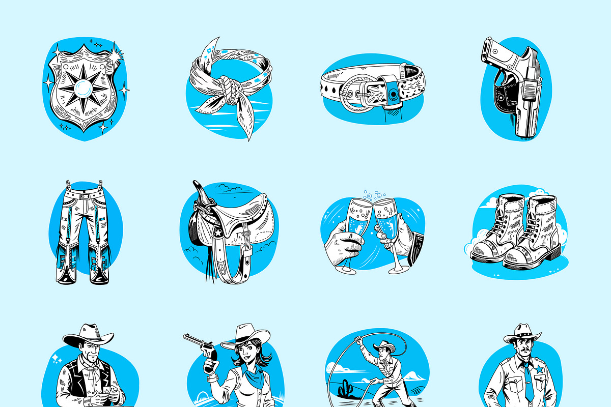 Cowboy Vector Illustration Set, a Person Illustration by Creative Stall (Photo 7 of 7)