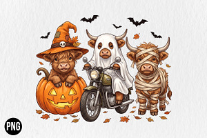 Halloween Highland Cow PNG, a Seasonal Illustration by CraftArtStudio