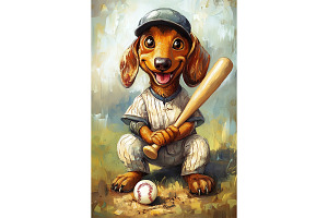 Dachshund Dog Baseball Sport Art, an Animal Illustration by Art Paradise Studios