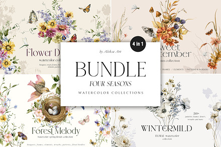 BUNDLE 4 seasons - watercolor, a Seasonal Illustration by AleksaArt