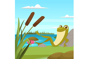 Lazy frog. cartoon amphibian relax, an Animal Illustration by Onyx