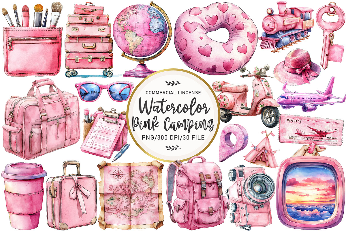 Pink Travel Sublimation Clipart, an Illustration by OK Design (Photo 1 of 5)