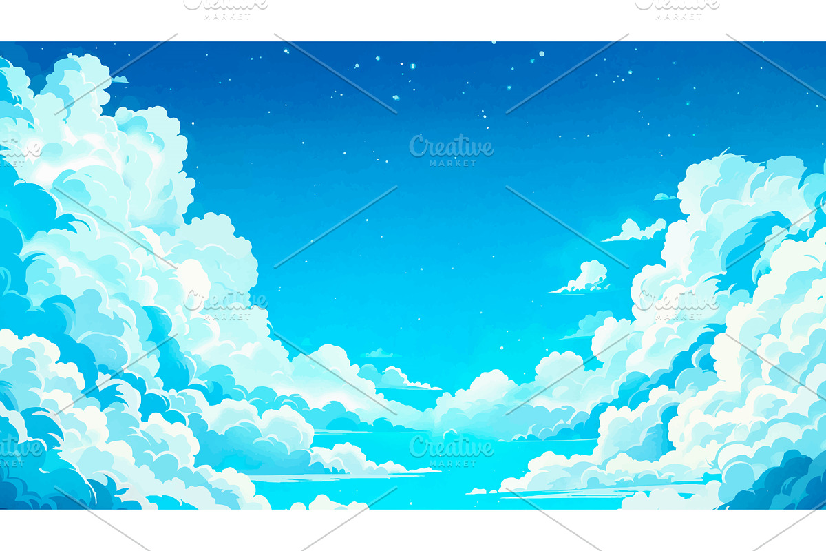 Anime Blue Sky with Clouds Cartoon, an Illustration by LadadikArt